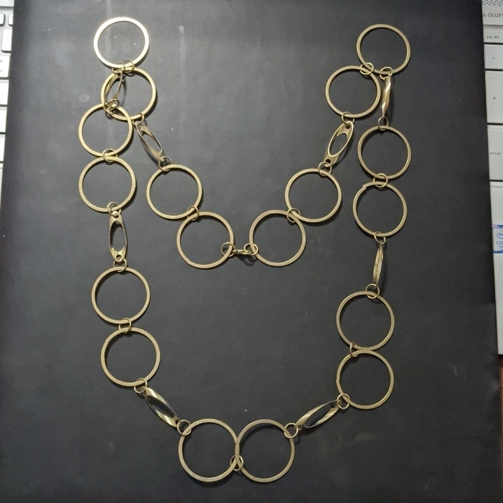 Gold Tone Large Open Link Chain Long Statement Necklace